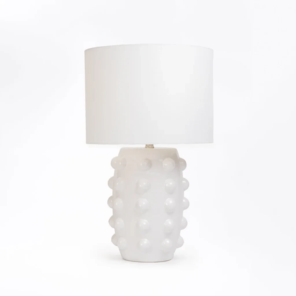 TABLE LAMP WHITE DOTTED BASE WHITE FABRIC SHADE