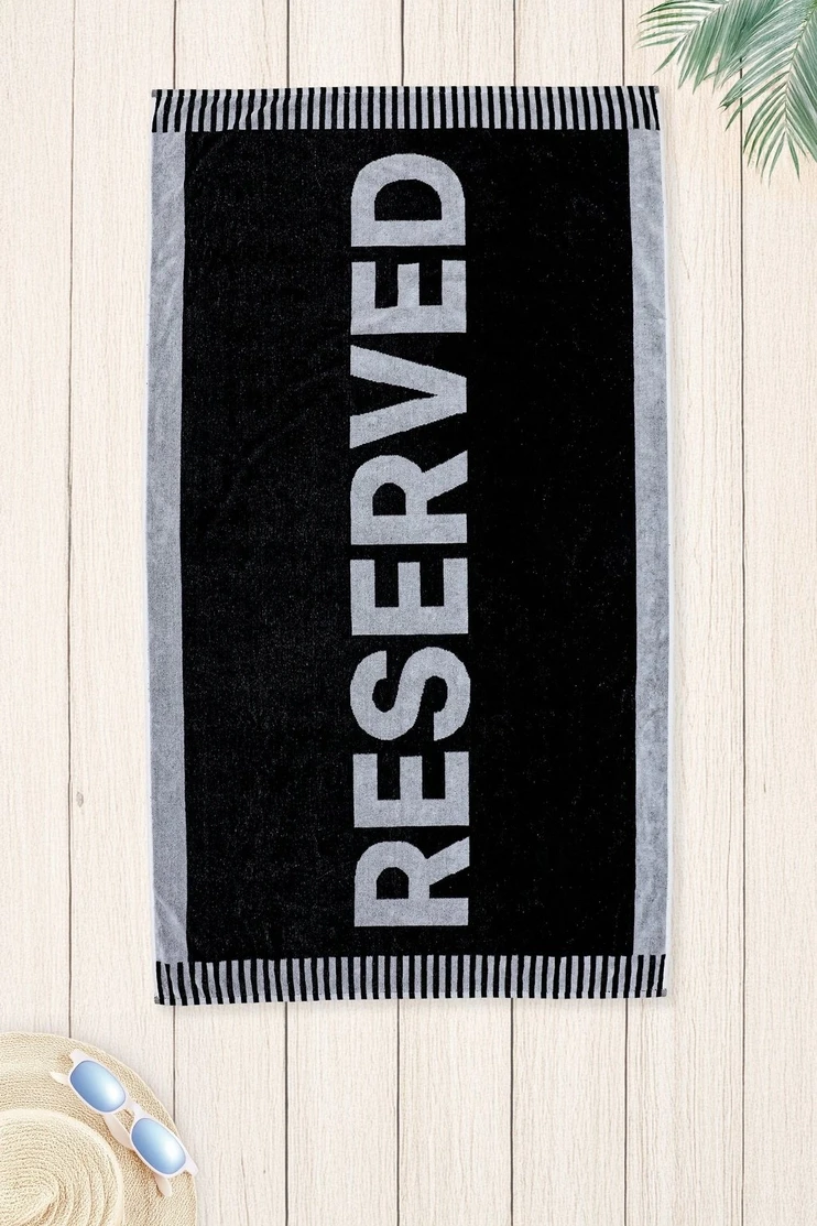 Cotton Jacquard Reserved Script Beach Towel, 85x160cm