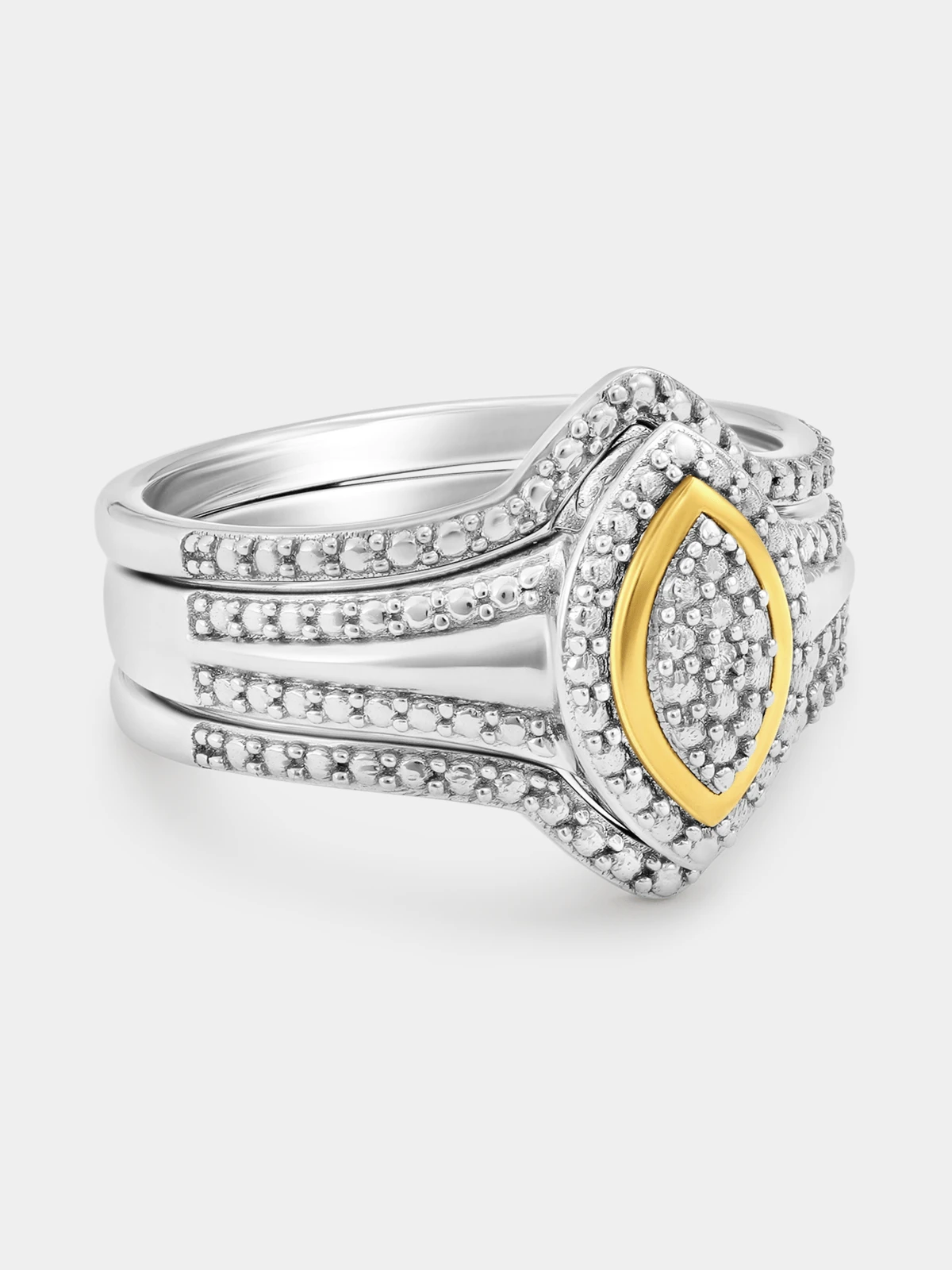 5ct Yellow Gold & Sterling Silver Diamond Marquise Halo Triple Set Ring