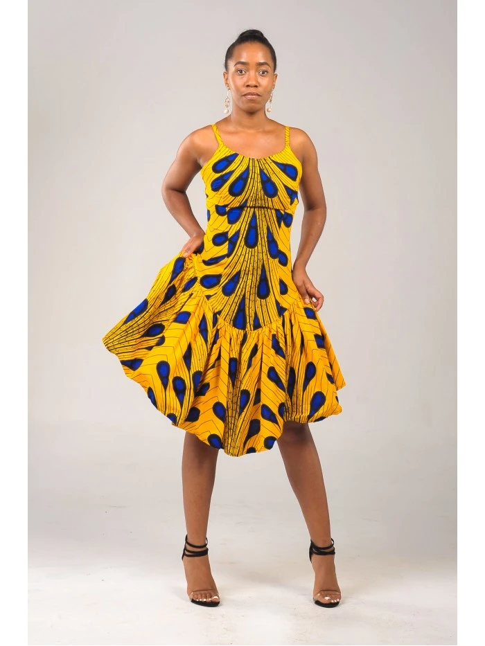 Blue Peacock V-Shape Dress