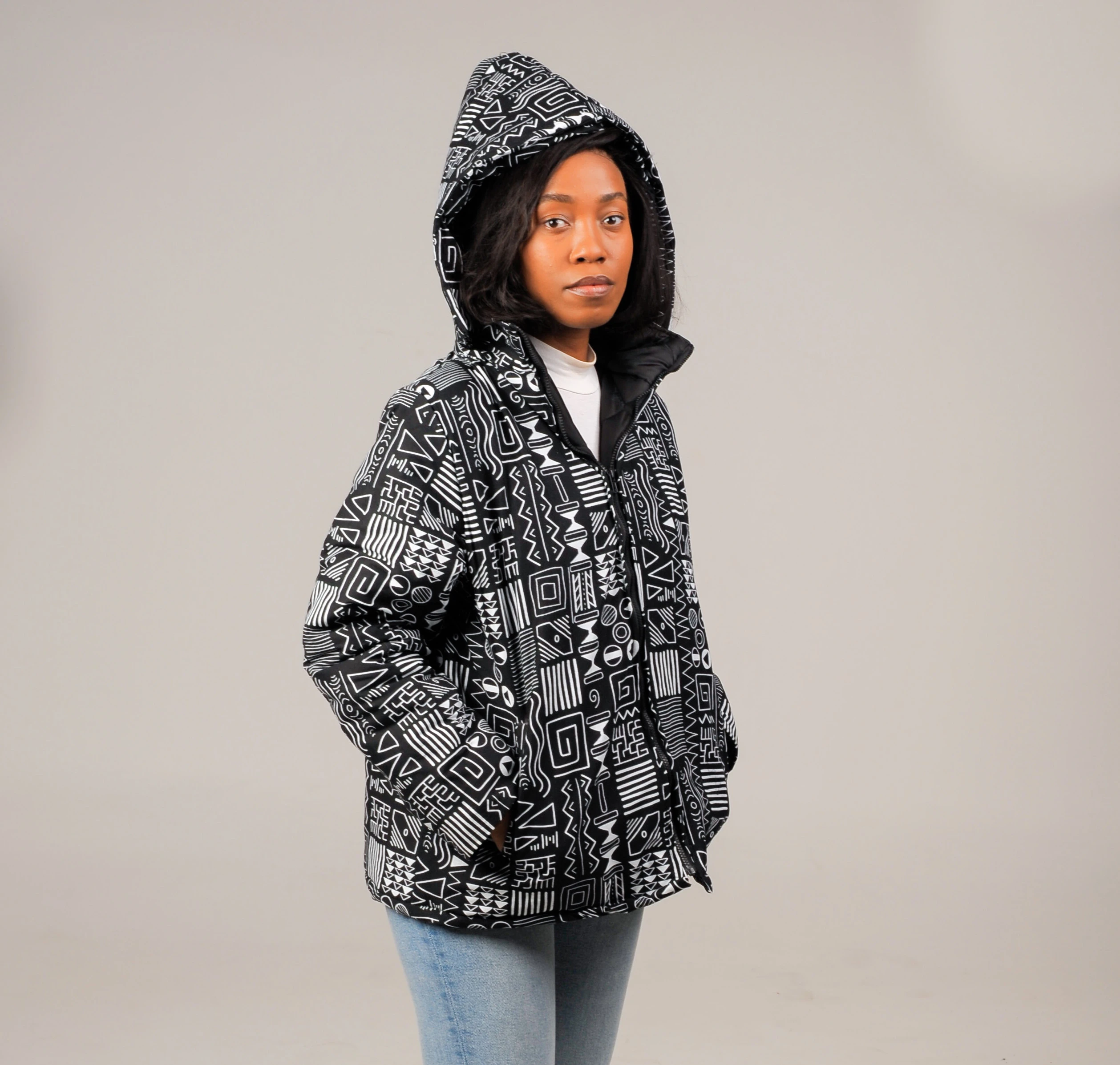 Mud Mono Afriprint Winter Parka Jacket- Unisex