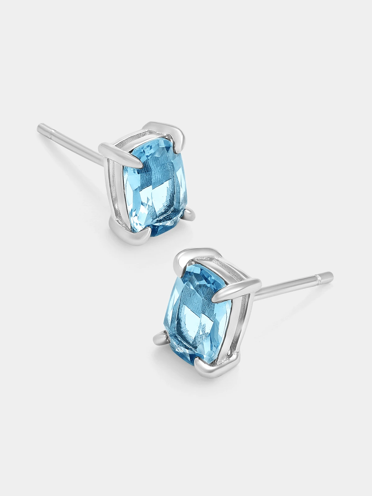 Sterling Silver Aquamarine Cubic Zirconia March Birthstone Oval Stud Earrings