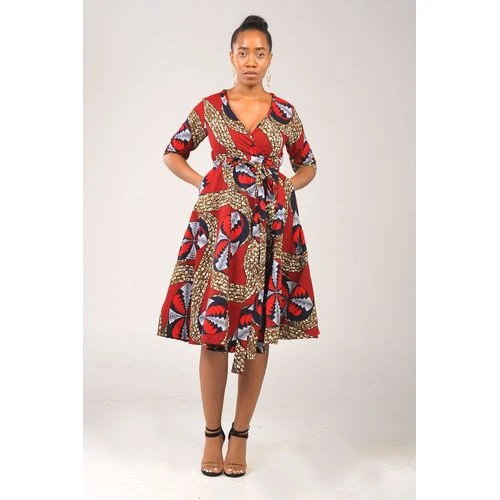 Red Spiral Wrap Dress