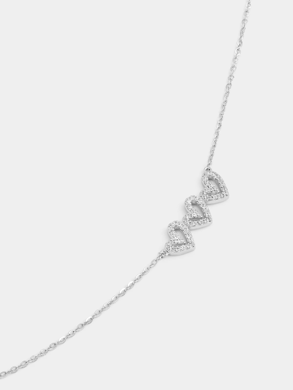 Sterling Silver Cubic Zirconia Heart Trio Necklet