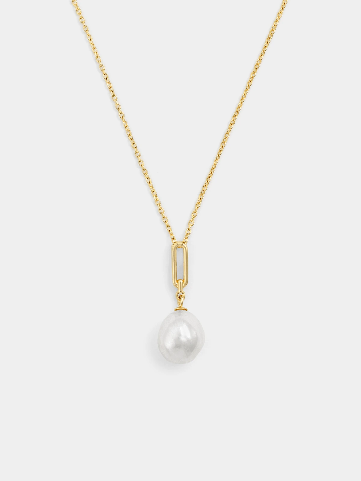 Gold Plated Sterling Silver Freshwater Pearl Paperclip Pendant