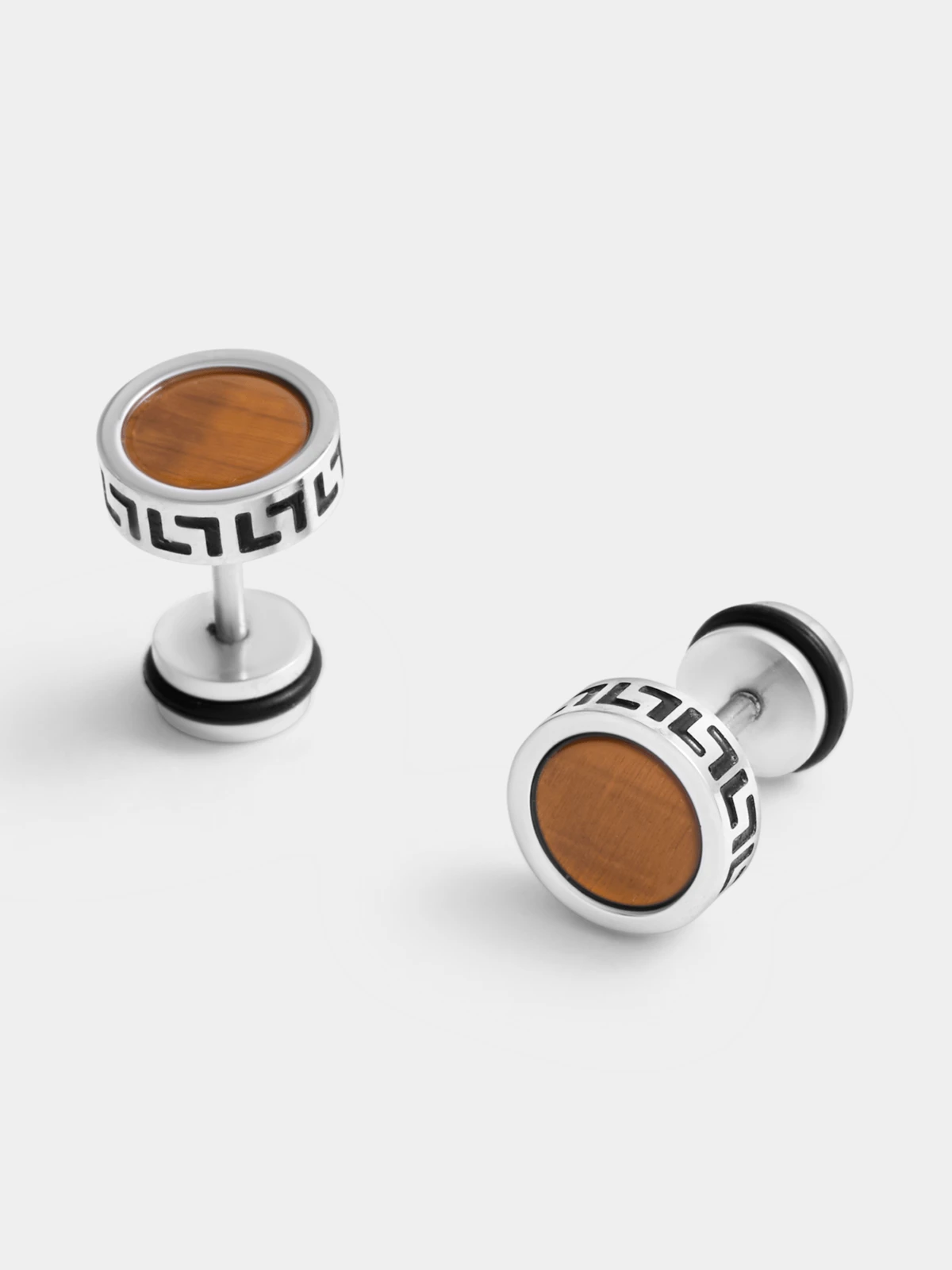 Tempo Jewellery Stainless Steel Tiger’s Eye Dumbbell Earrings