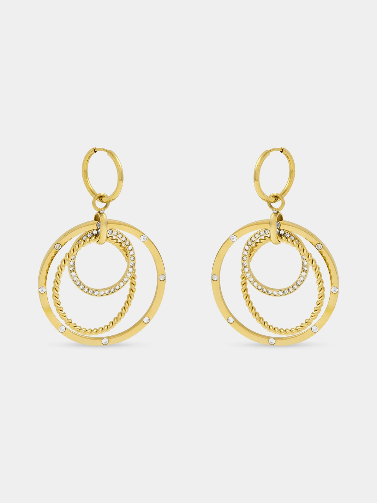 Tempo Jewellery Gold Plated Cubic Zirconia Trinity Drop Hoop Earrings