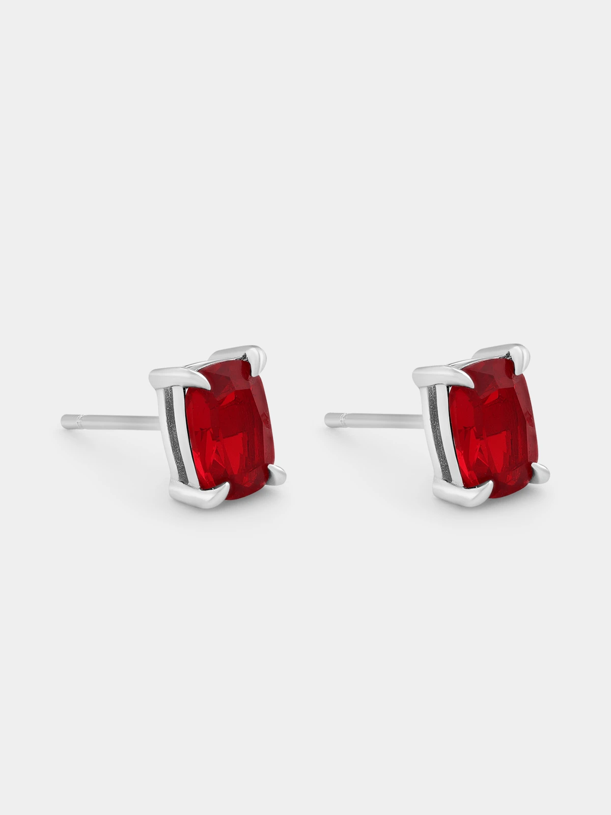 Sterling Silver Ruby Cubic Zirconia Oval July Birthstone Stud Earrings