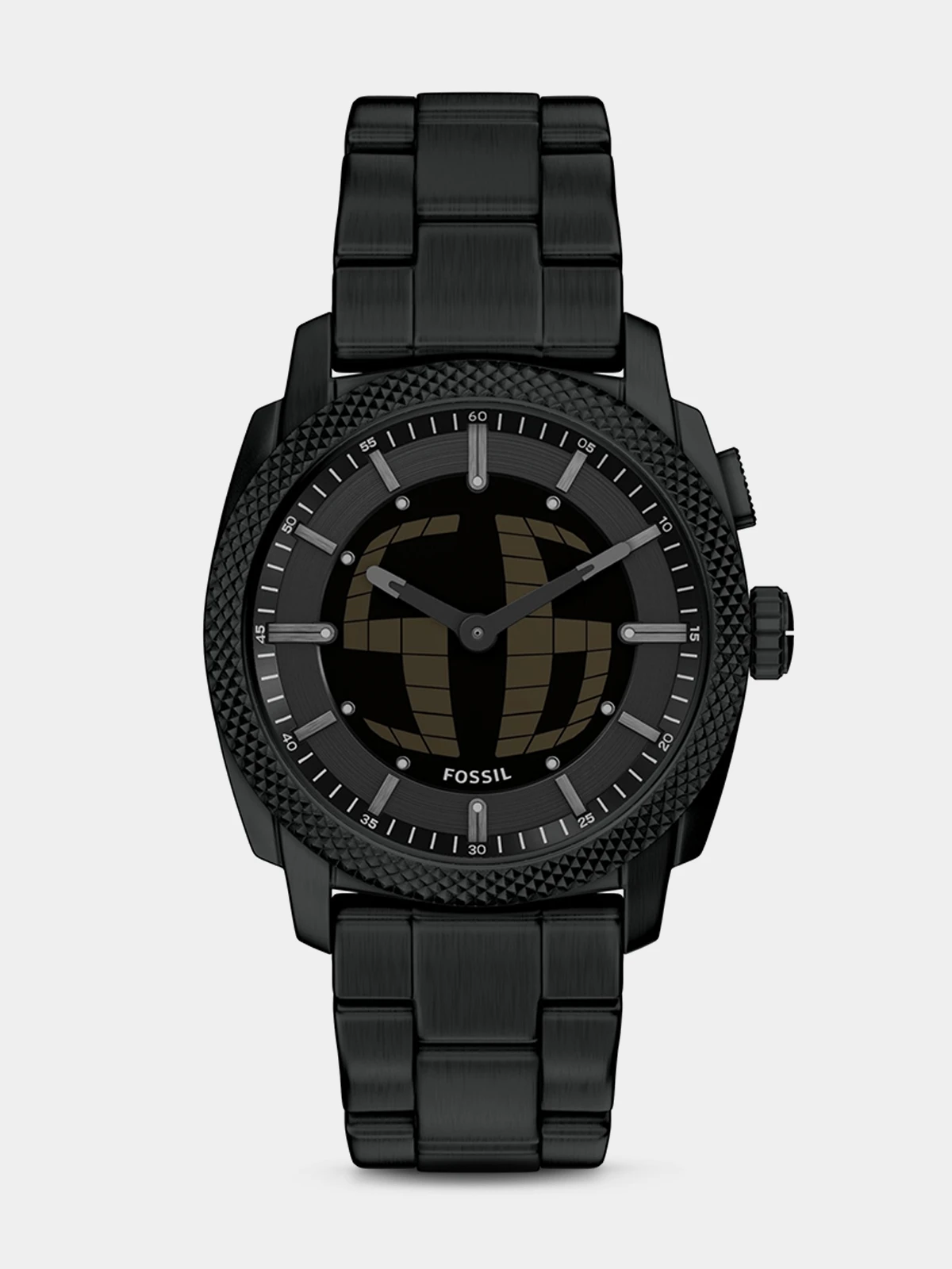 Fossil Machine Big Tic Black Plated Stainless Steel Anadigi Bracelet Watch