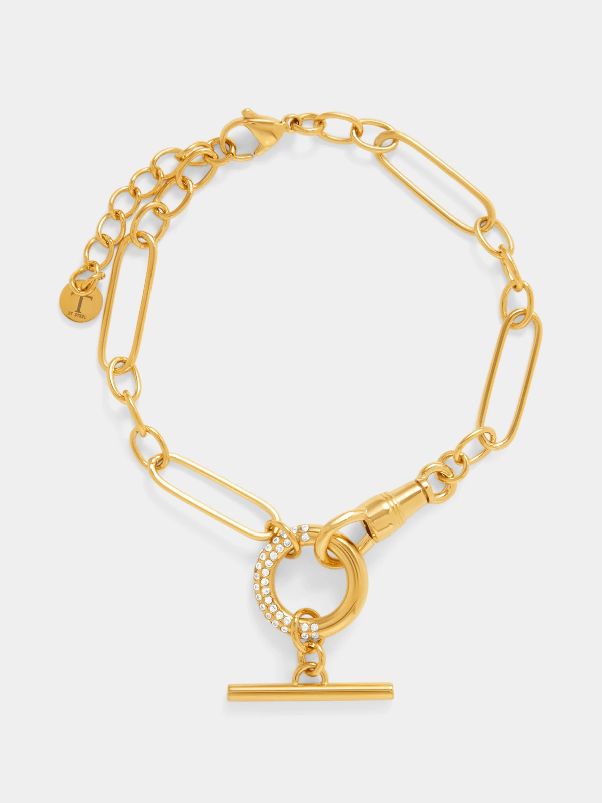 Tempo Jewellery Gold Plated Cubic Zirconia Paperclip T-Bar Bracelet