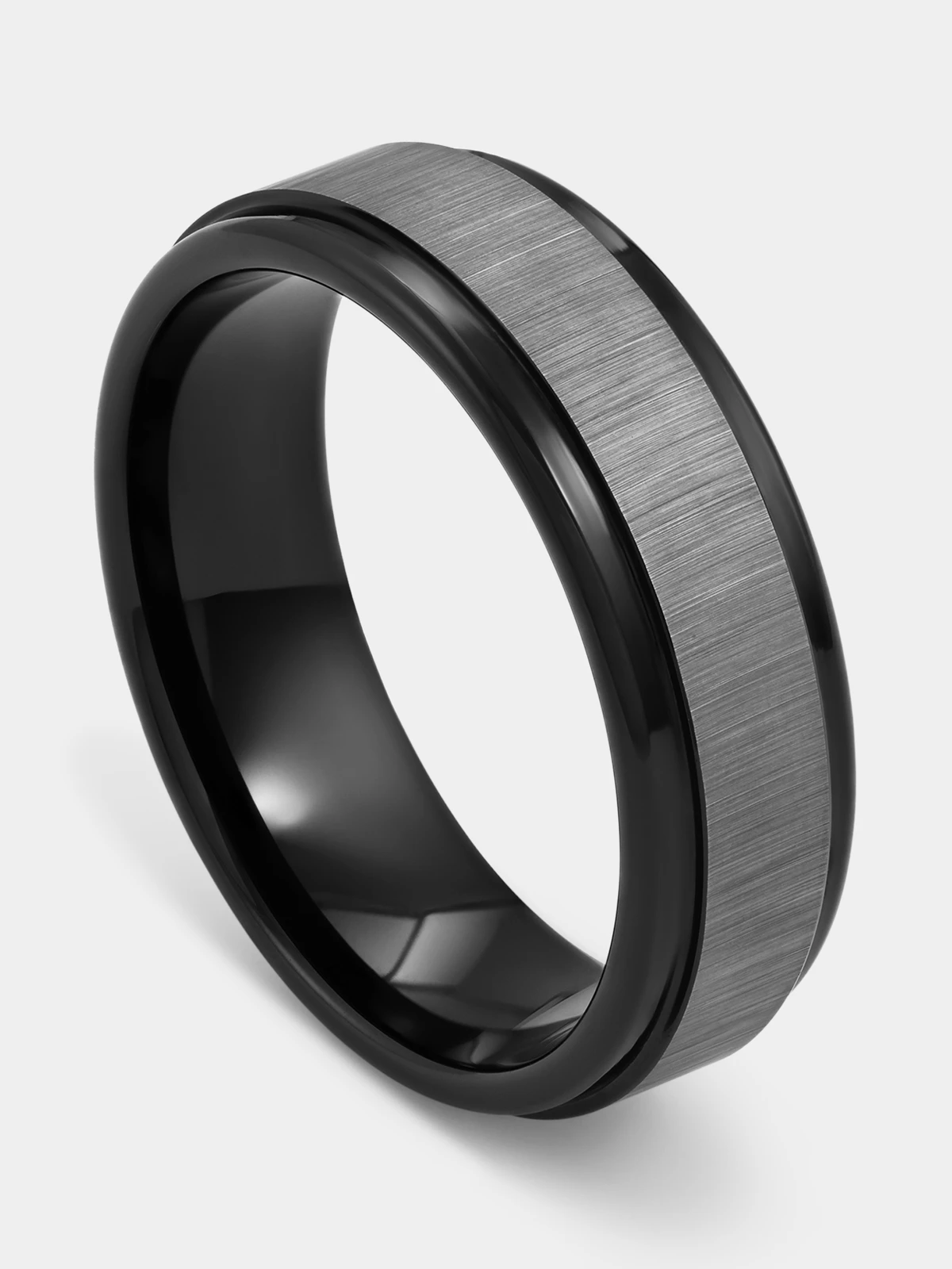 Black Tungsten Brushed Centre Two-Tone Ring