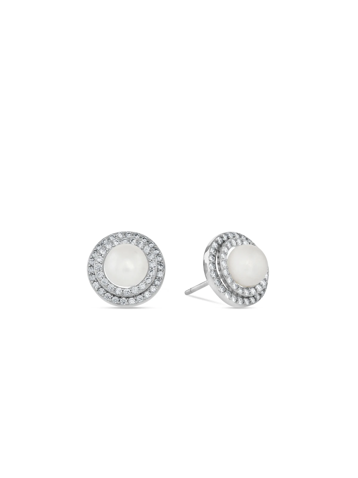 Sterling Silver Freshwater Pearl Double Halo Women’s Stud Earrings