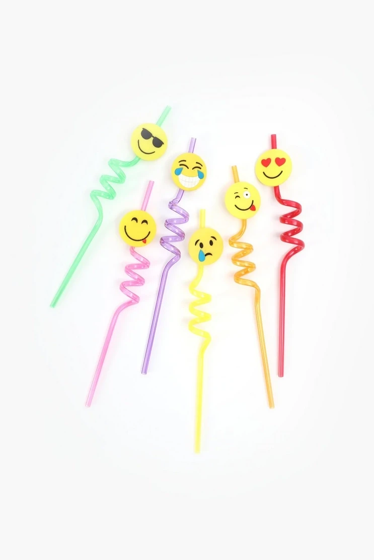 6 Piece Smiley Emoji Straws