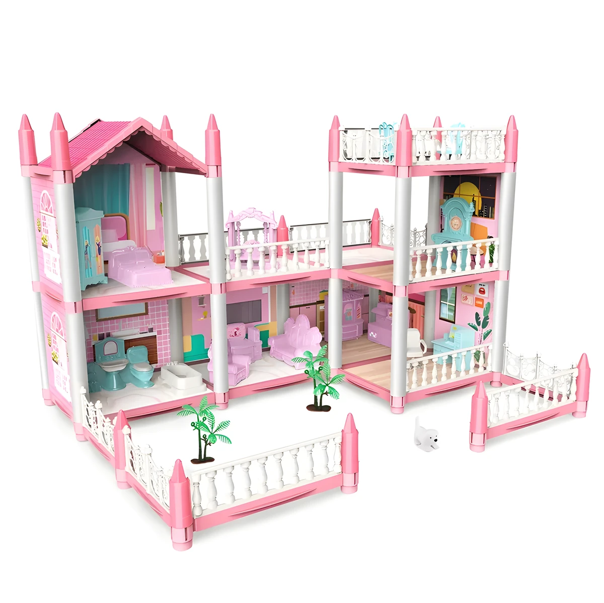 Dream Dollhouse with 2 Dolls Miniature Doll house with Furniture and Room