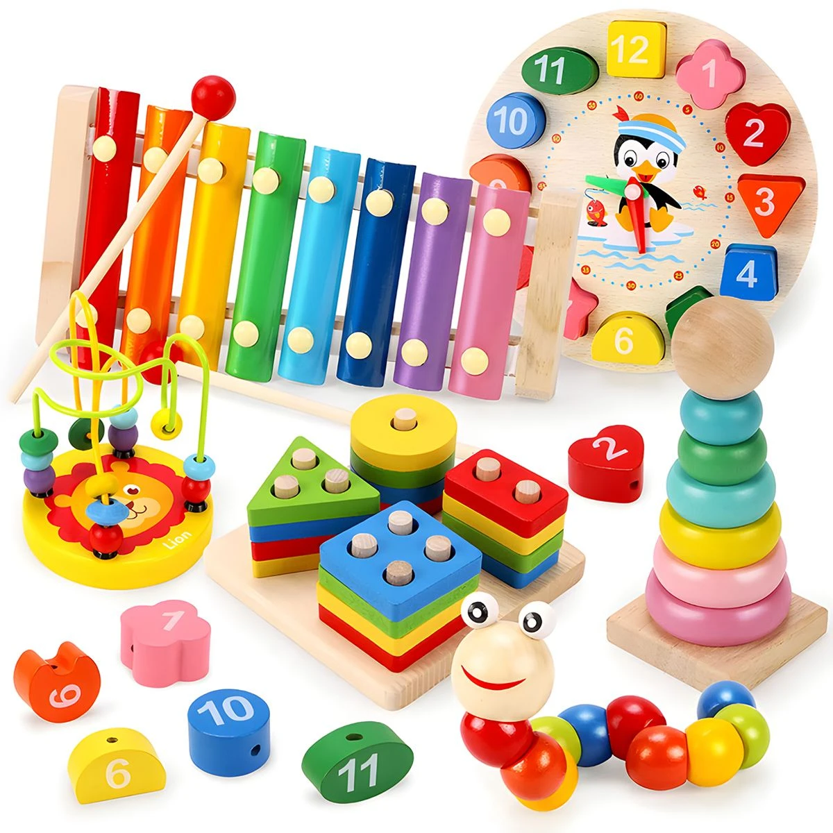 6Piece Wooden Music Toy Shape Stacking&Sorting Set Children's Day Gift