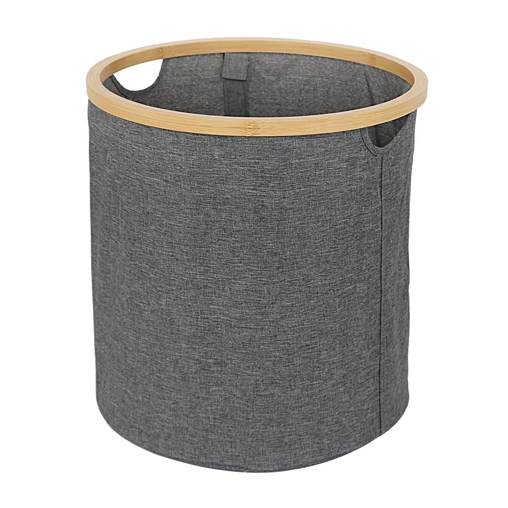 Large Capacity Collapsible Round Foldable Bamboo Laundry Basket wth Handles